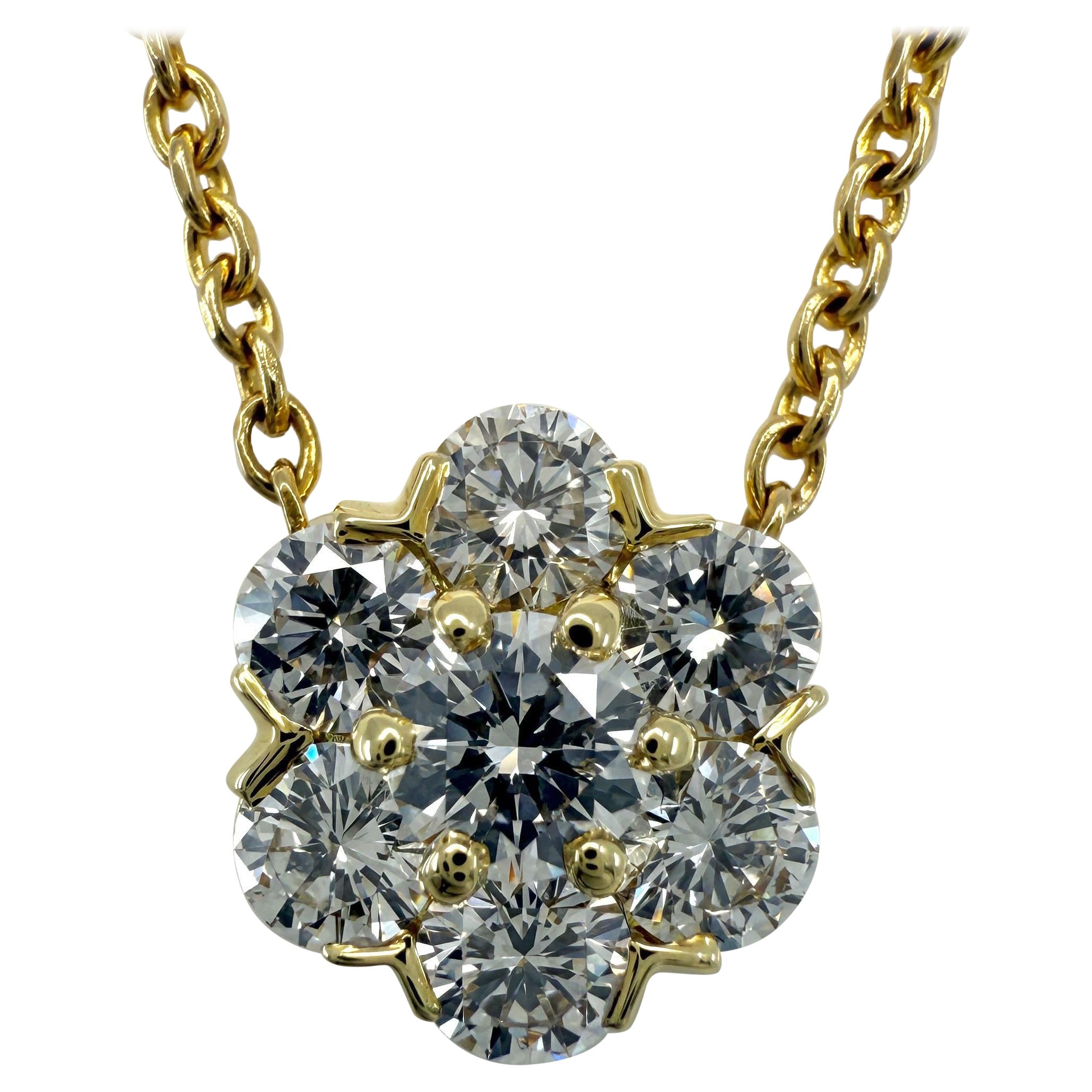 Vintage Van Cleef & Arpels Fleurette Diamond 18k Yellow Gold Pendant Necklace