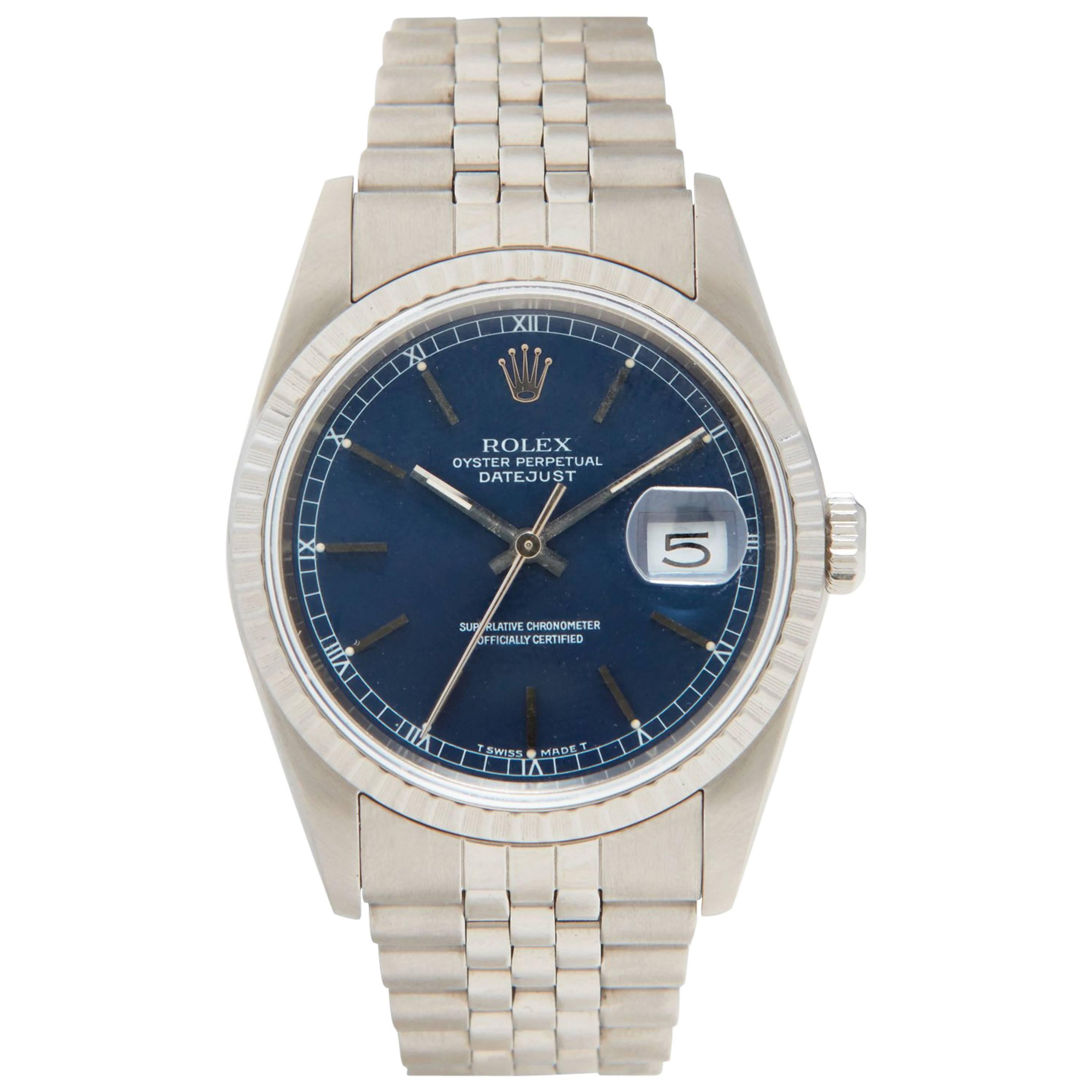 Rolex Stainless Steel Oyster Perpetual Datejust Blue Dial Automatic Wristwatch