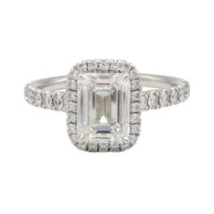 Cartier Verlobungsring, 2,23 F VVS2 Smaragdschliff natürlicher Diamant Halo Platin
