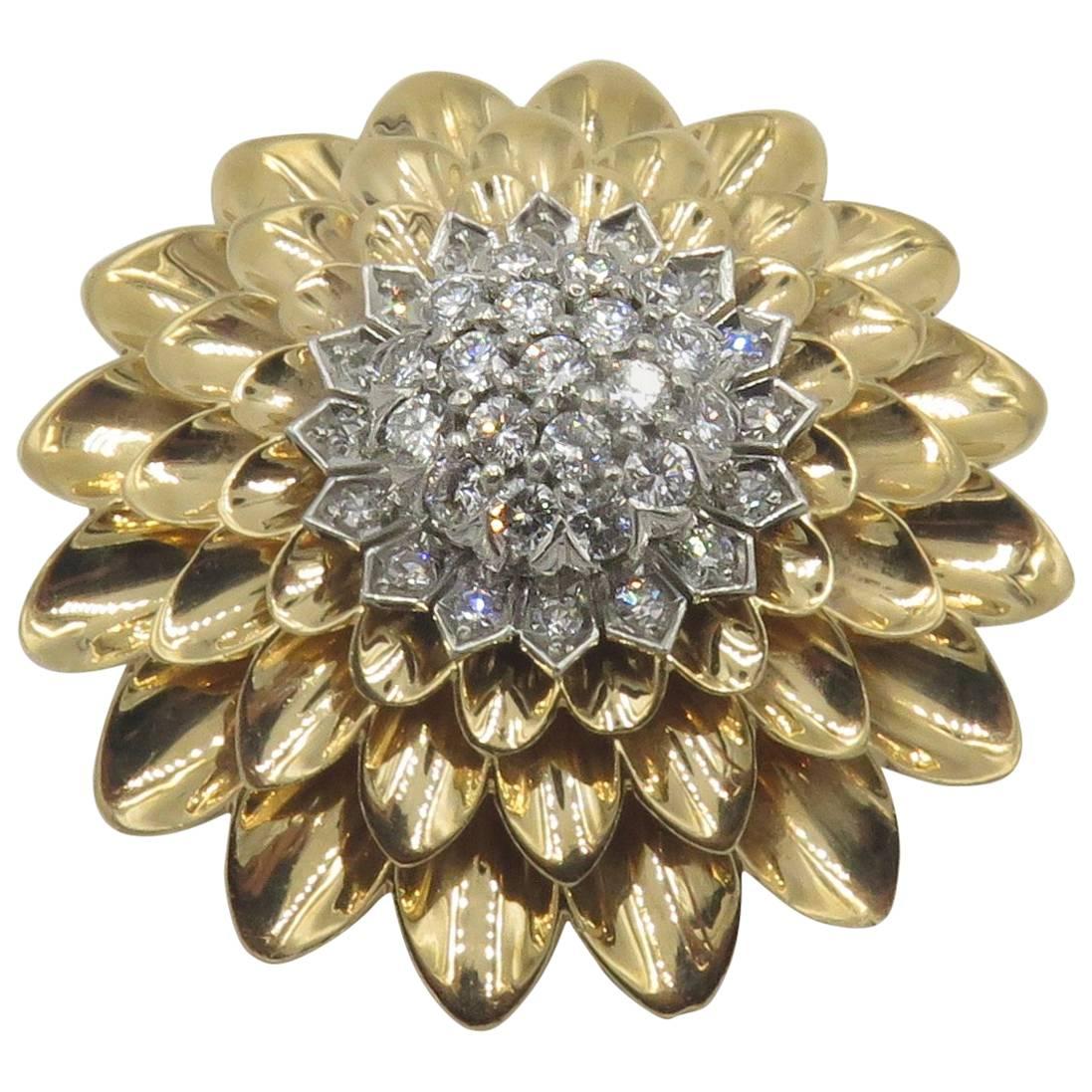 Tiffany & Co. Diamond Gold Brooch, circa 1950