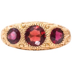 Antique 1880s Red Three-Stone Yellow Gold Ring