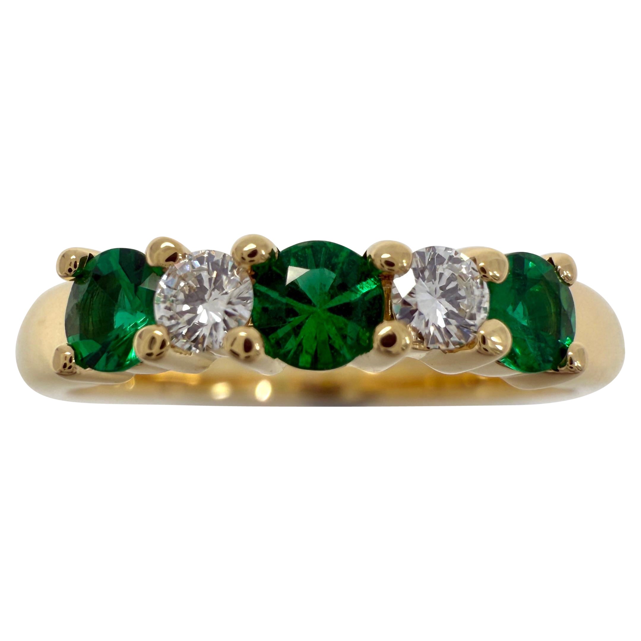 Vintage Tiffany & Co Fine Emerald And Diamond 18k Yellow Gold Five Stone Ring For Sale