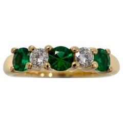 Vintage Tiffany & Co Fine Emerald And Diamond 18k Yellow Gold Five Stone Ring