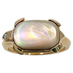 Rare Vintage Cartier Tortue Mother of Pearl & Diamond 18k Rose Gold Ring 54 N1/2