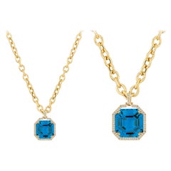 Ciondolo con diamanti in oro giallo 18 carati e taglio Asscher di Topazio Blu di Londra