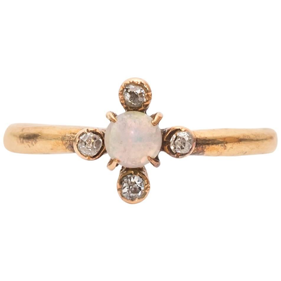 1850s Opal Rose Cut Diamond Gold Ring