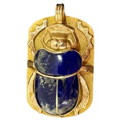 Madeleine Albright's Scarab Pendant Necklace 18 Karat Gold Lapis With Book