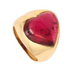 Anello Cocktail 1970 a forma di cuore in oro giallo 18Kt con rubellite da 9,56 carati