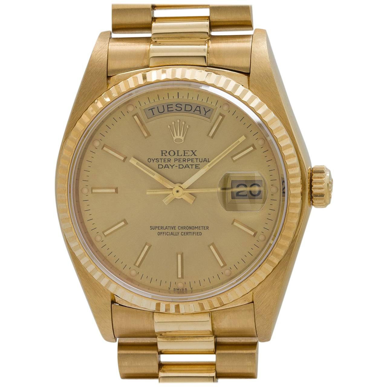 Rolex Yellow Gold Day Date President Wristwatch Model 18038, circa 1982