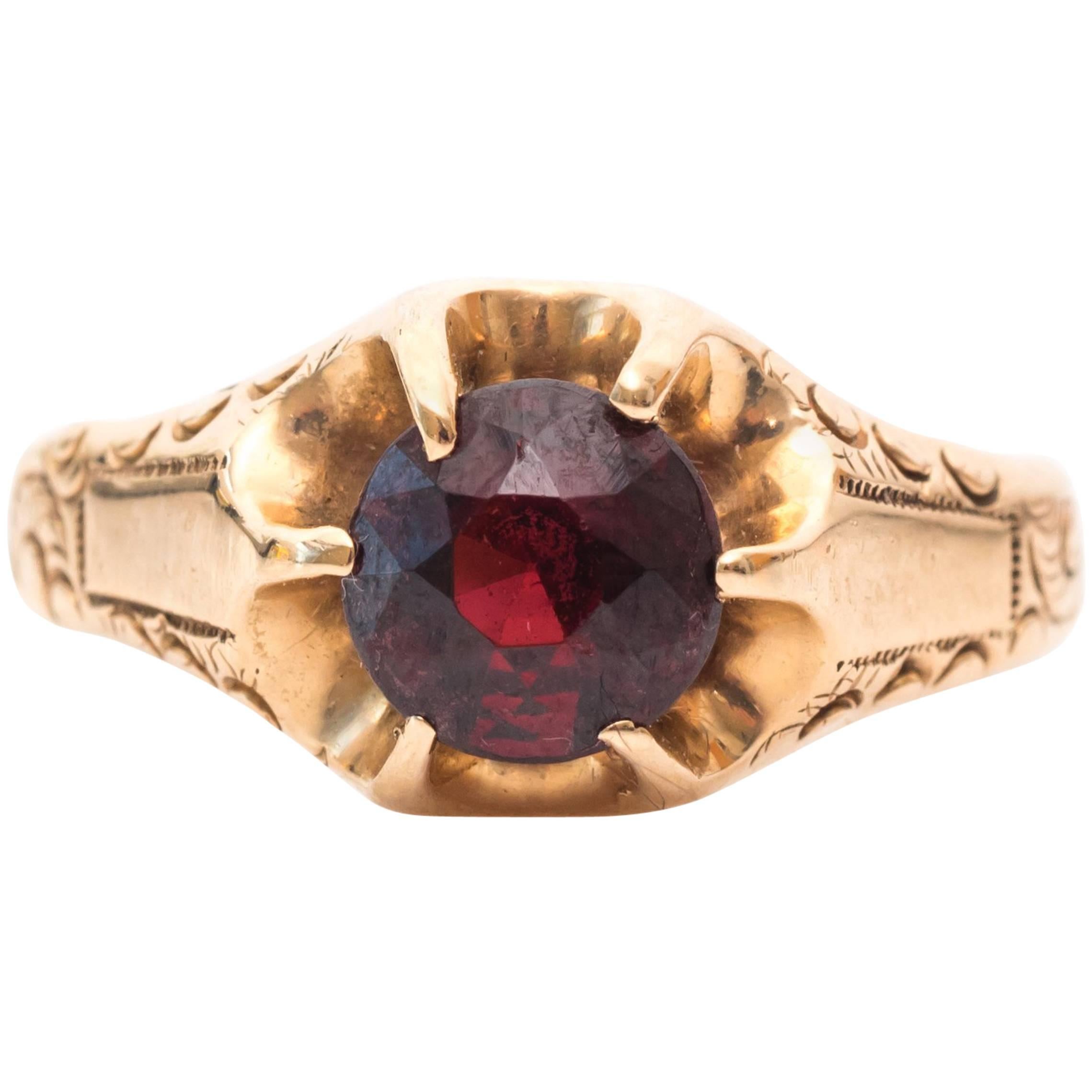 1890s Red Stone and Gold Cocktail Ring