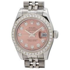 Rolex Ladies Stainless Steel Datejust Custom Double Diamonds Wristwatch