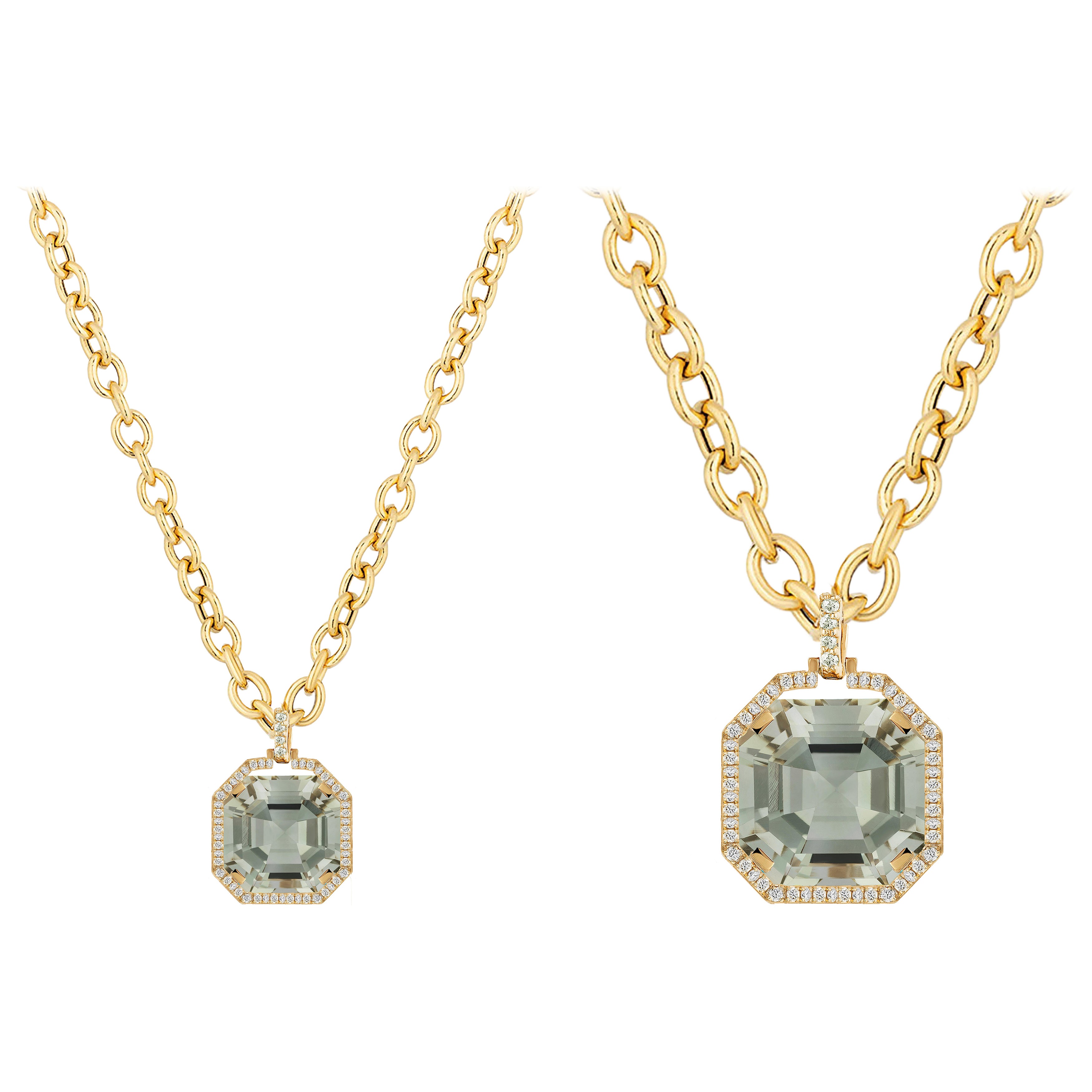 Prasiolite  Asscher Cut Pendant With Diamonds In 18K Yellow Gold