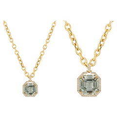 Prasiolite  Asscher Cut Pendant With Diamonds In 18K Yellow Gold