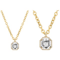 Rock Crystal Asscher Cut Pendant With Diamonds In 18K Yellow Gold