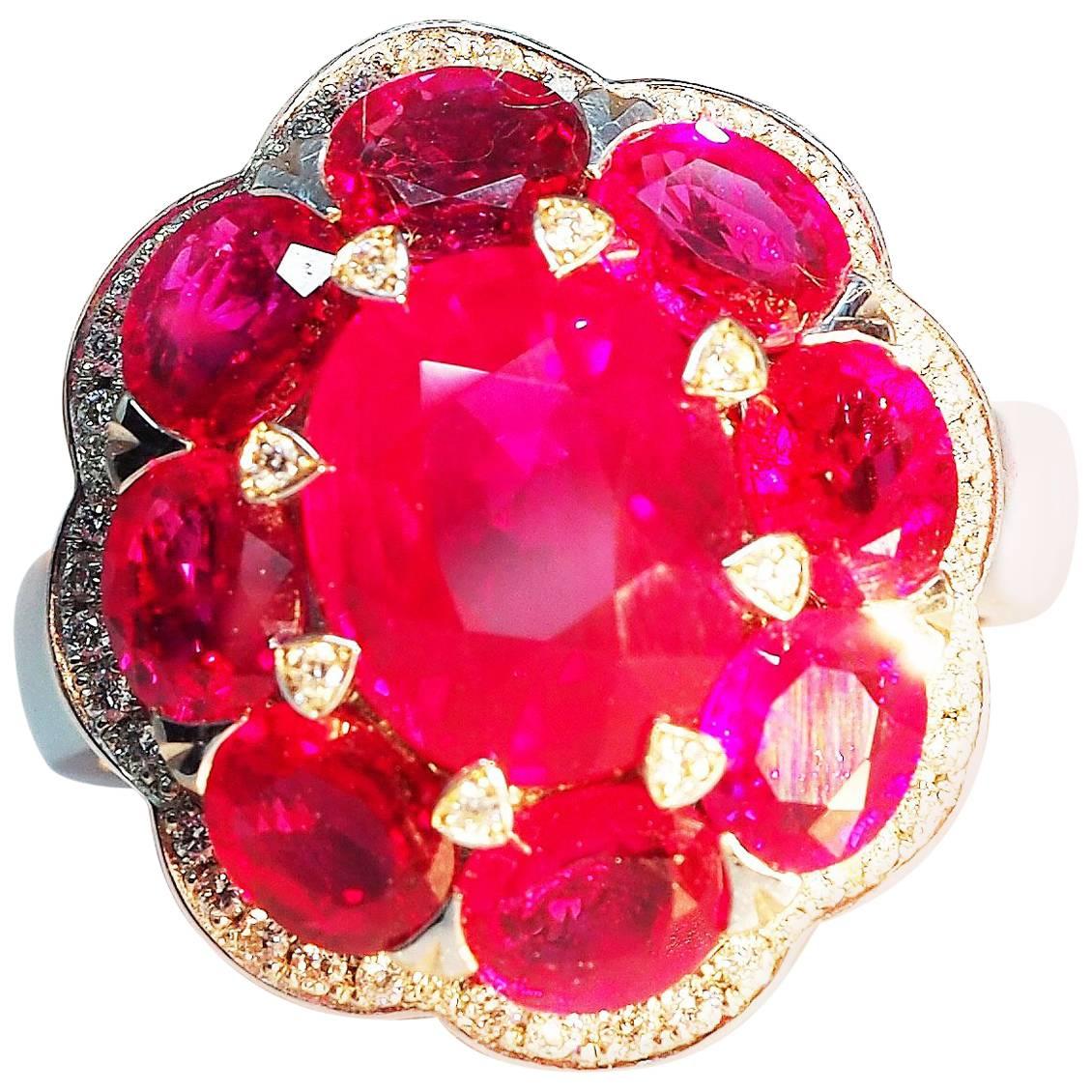 Leyser 18K White Gold Ruby & Diamond "Bouquet" Ring For Sale