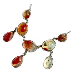 Edwardian moss agate lavaliere 925 sterling silver necklace / lavaliere, antique
