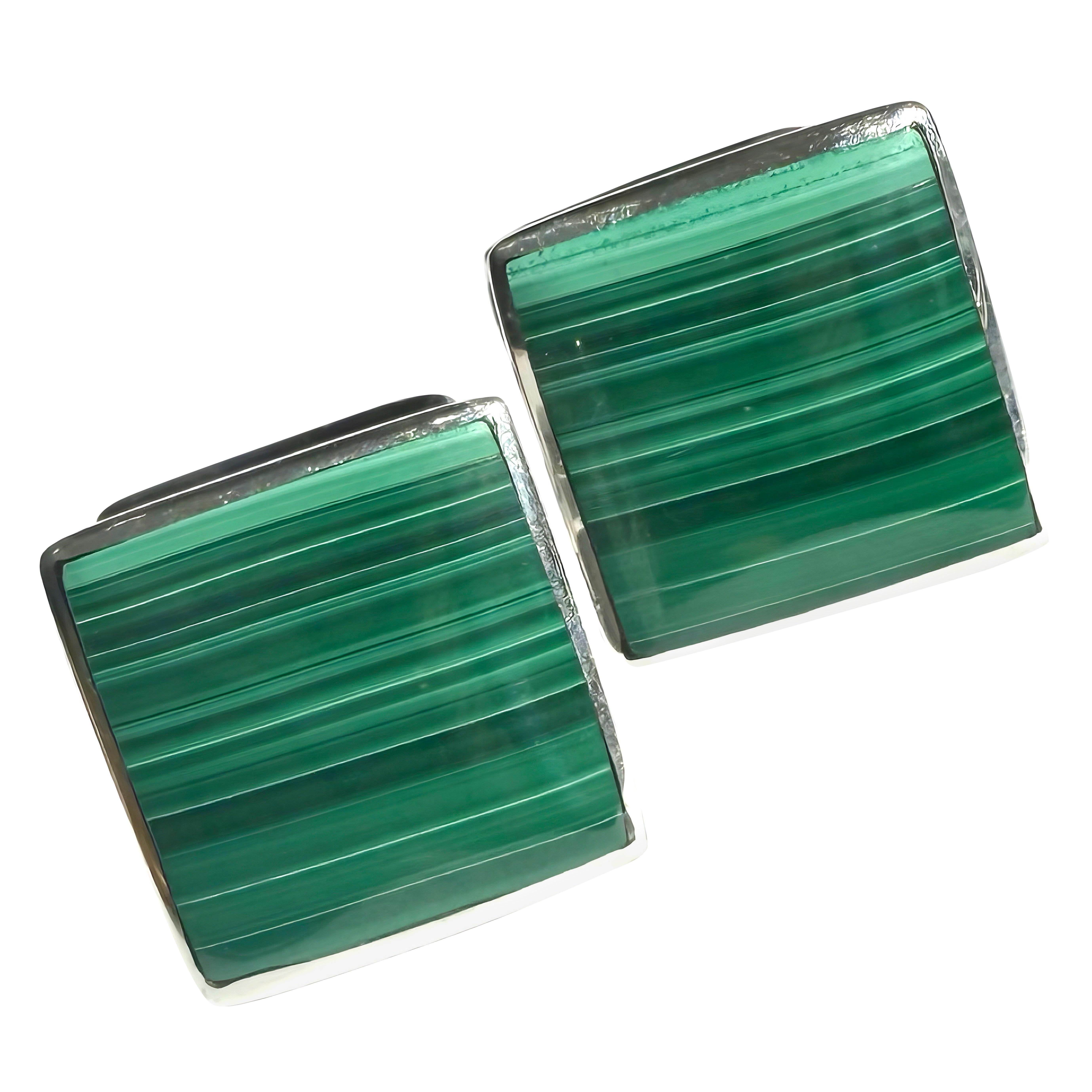 Malachite 925 sterlings silver cufflinks, stone of transformation, Vintage