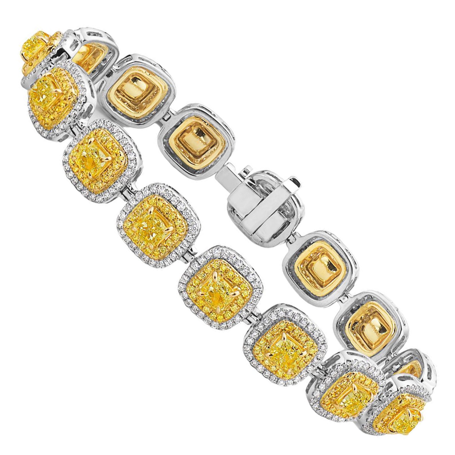 Bracciale con doppio cuscino di diamanti giallo fantasia - Colori rari in vendita