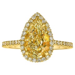 Rare Colors - 2 Carat  Pear Shape Yellow Diamond Halo Ring