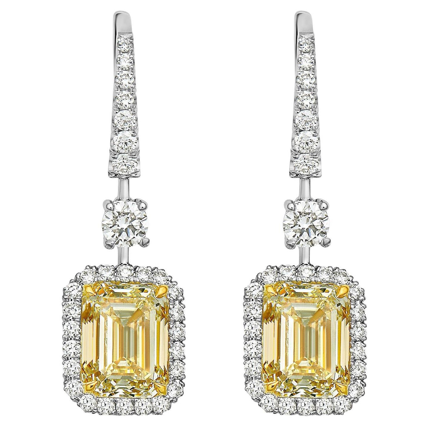 Rare Colors - Emerald Cut Light Yellow Diamond Earrings For Sale
