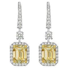 Rare Colors - Boucles d'oreilles diamant jaune clair taille émeraude
