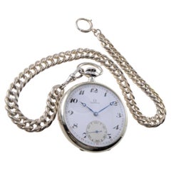 Omega Steel Open Faced Enamel Dial Pocket Watch from 1920's