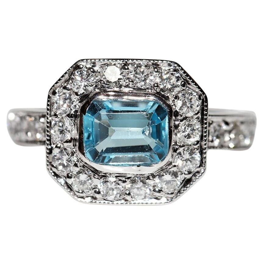 Vintage CIRCA 1990er Jahre 18k Gold Natürliche Diamant und Aquamarin dekoriert Ring im Angebot