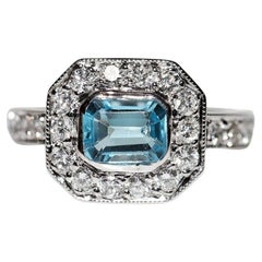 Vintage CIRCA 1990er Jahre 18k Gold Natürliche Diamant und Aquamarin dekoriert Ring