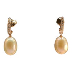 18K Rose Gold Diamond and Baroque Pearl Drop Earrings