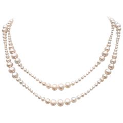 Marina J Multi-Graduated White Pearl Long Necklace with Yellow Gold Clasp