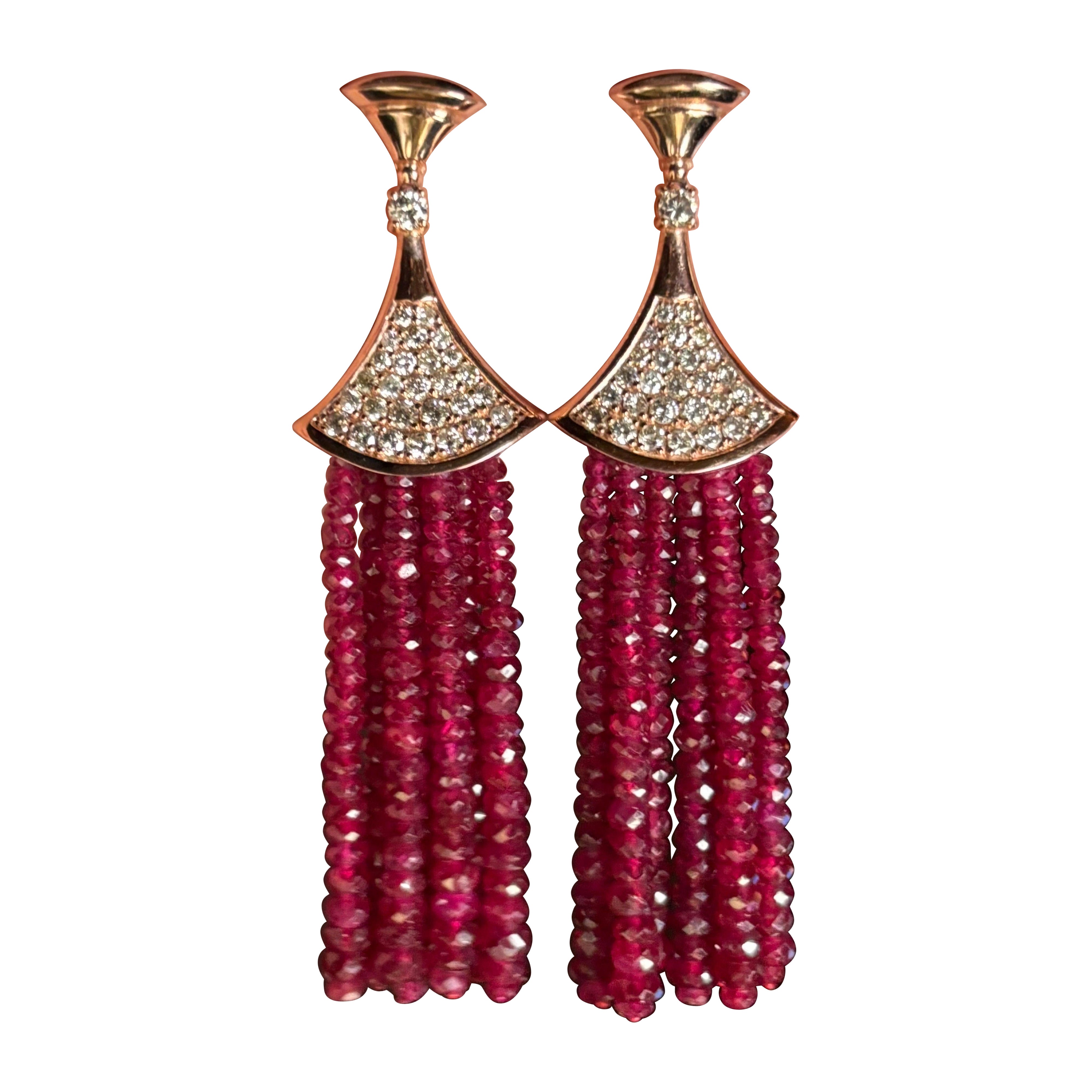 48.81 Carat Ruby Beads and Diamond Dangle Earrings