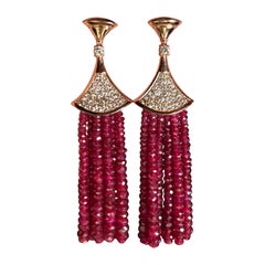 48.81 Carat Ruby Beads and Diamond Dangle Earrings