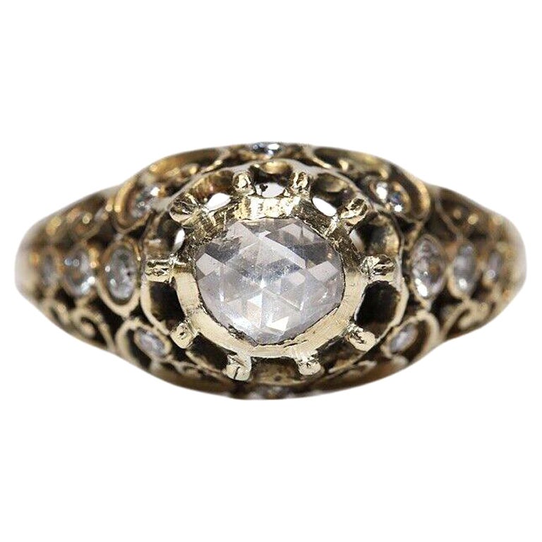 Anello decorato con diamanti naturali in oro 14k, CIRCA 1960, fatto a mano in vendita