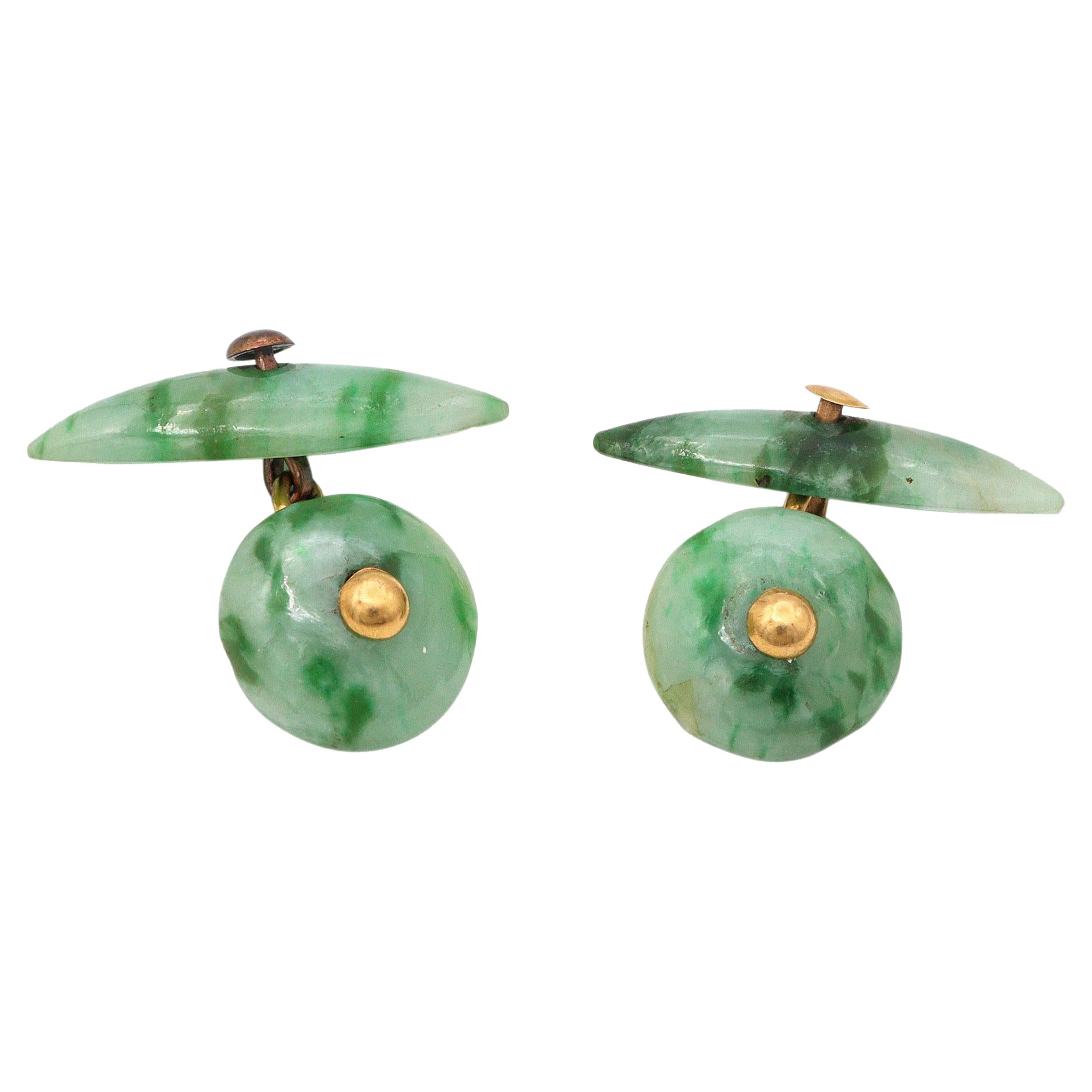 Gemelos de hombre vintage de jade en oro amarillo de 20k