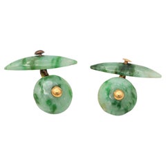 Boutons de manchette vintage en or jaune 20k Jade pour homme