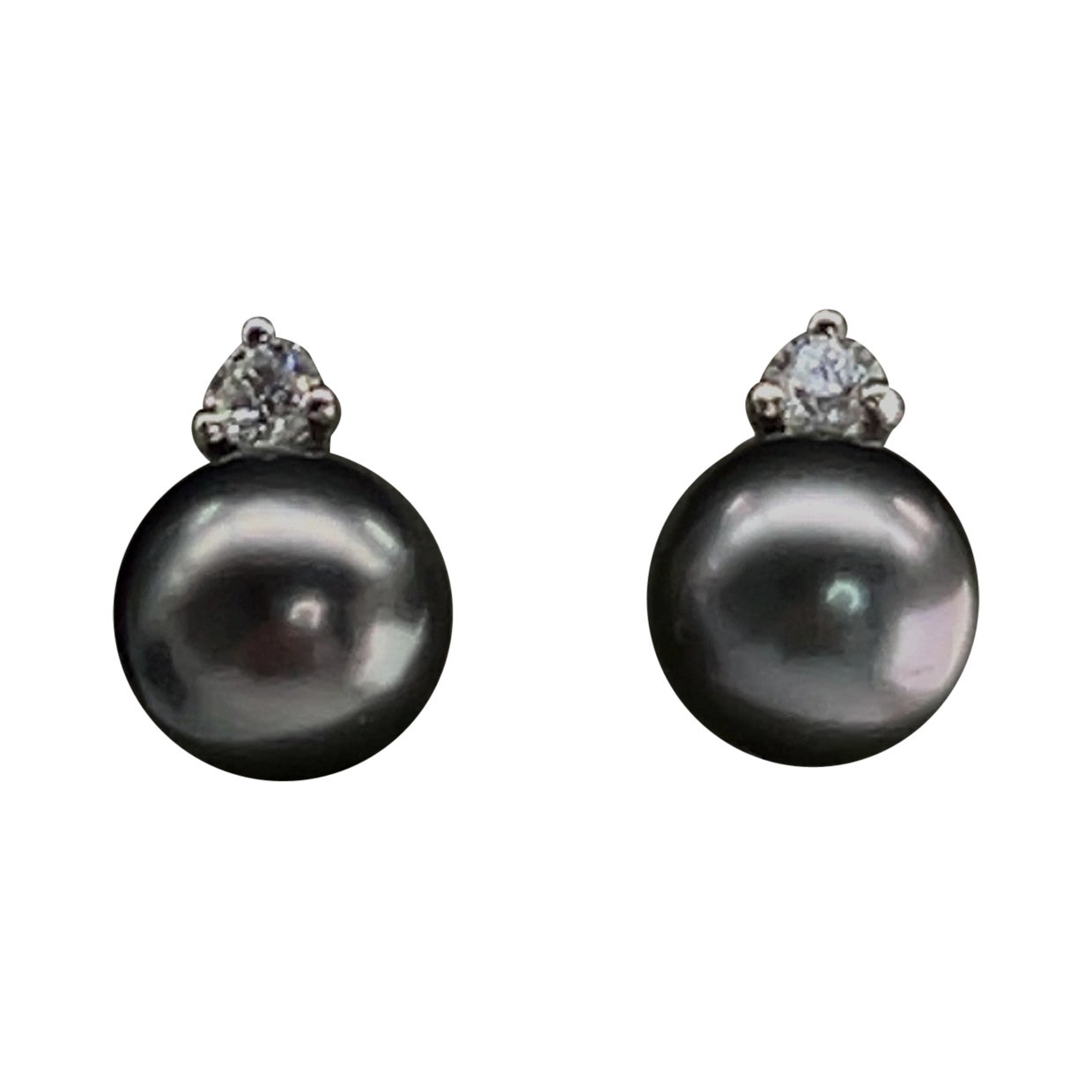 Tahitian Pearl and Diamond Stud Earrings in 18K White Gold For Sale