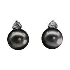 Tahitian Pearl and Diamond Stud Earrings in 18K White Gold