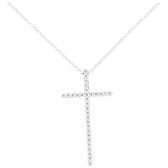 Tiffany & Co. Metro Large Diamond 18K White Gold Cross Pendant Necklace