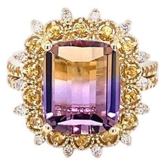 Bague cocktail en or jaune avec saphir jaune, diamants et ametrine de 6,38 carats