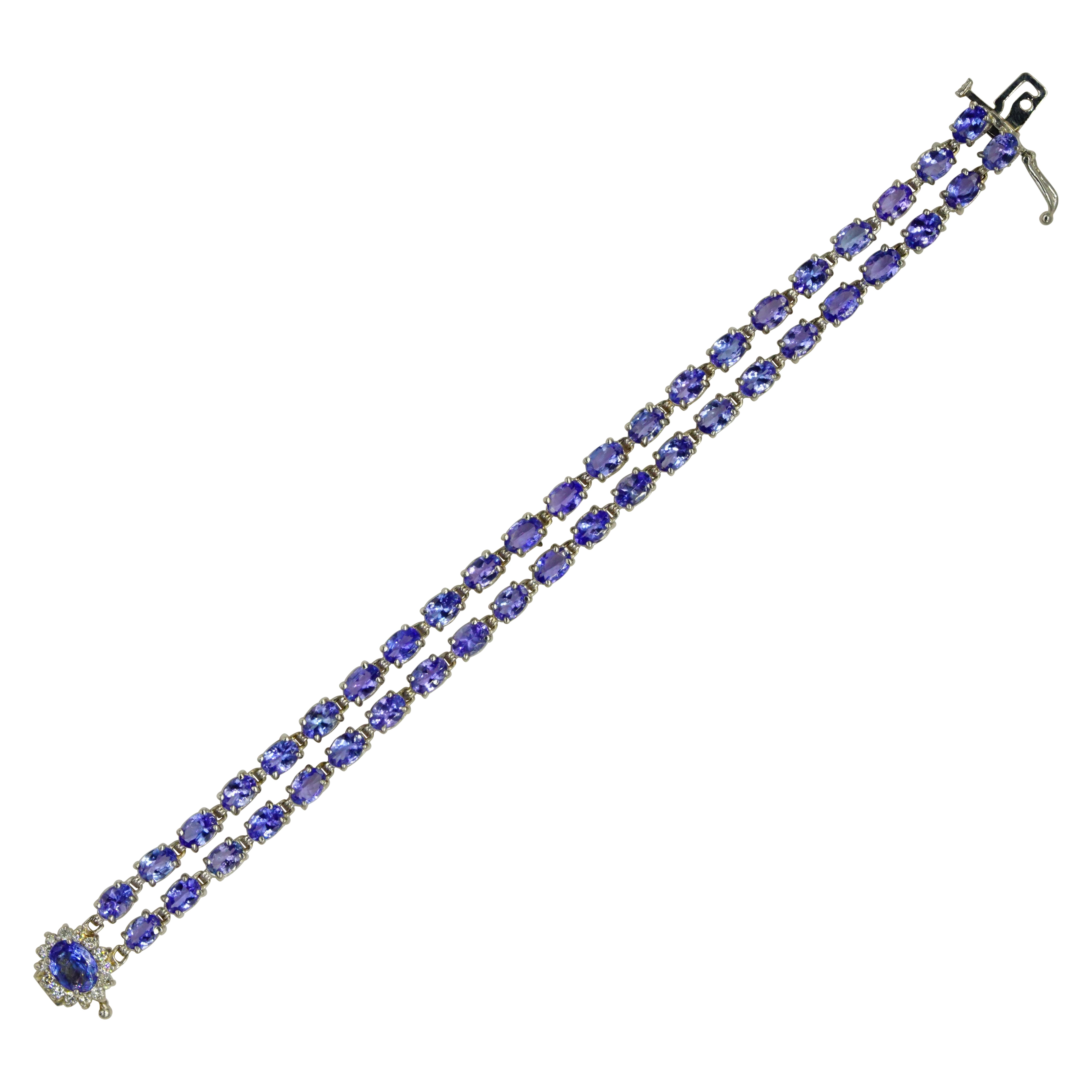14kt White Gold Natural 22.35cttw Tanzanite  & .40cttw Diamond Bracelet, 7.25 In For Sale