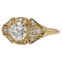 Anello di fidanzamento Art Deco con diamante vecchio taglio europeo da 1 carato