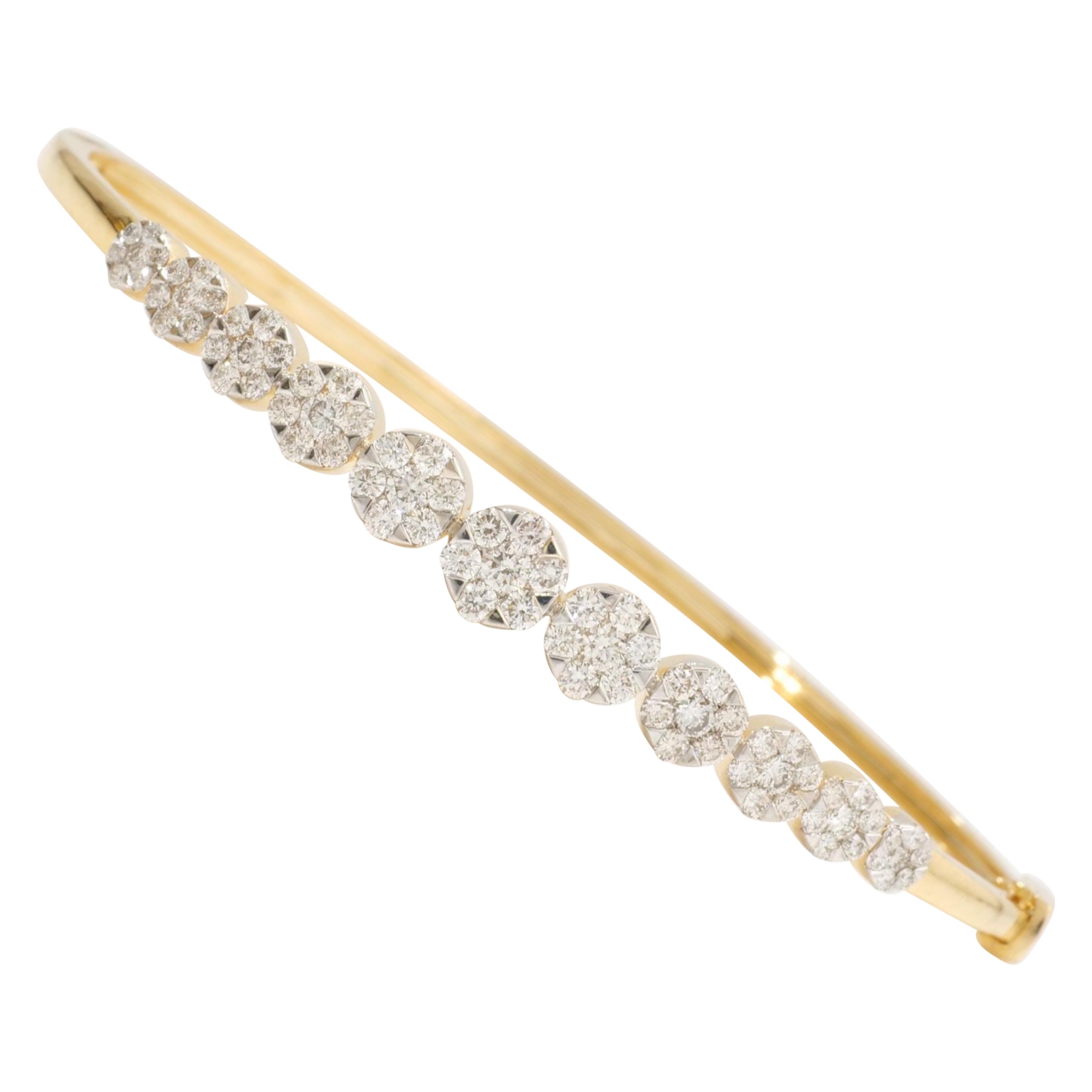 Flower Cluster Diamond Cuff Bracelet in 14k Solid Gold (Certified)
