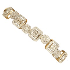 Round and Square Halo Set Bracelet in 14K Solid Gold (Certified)