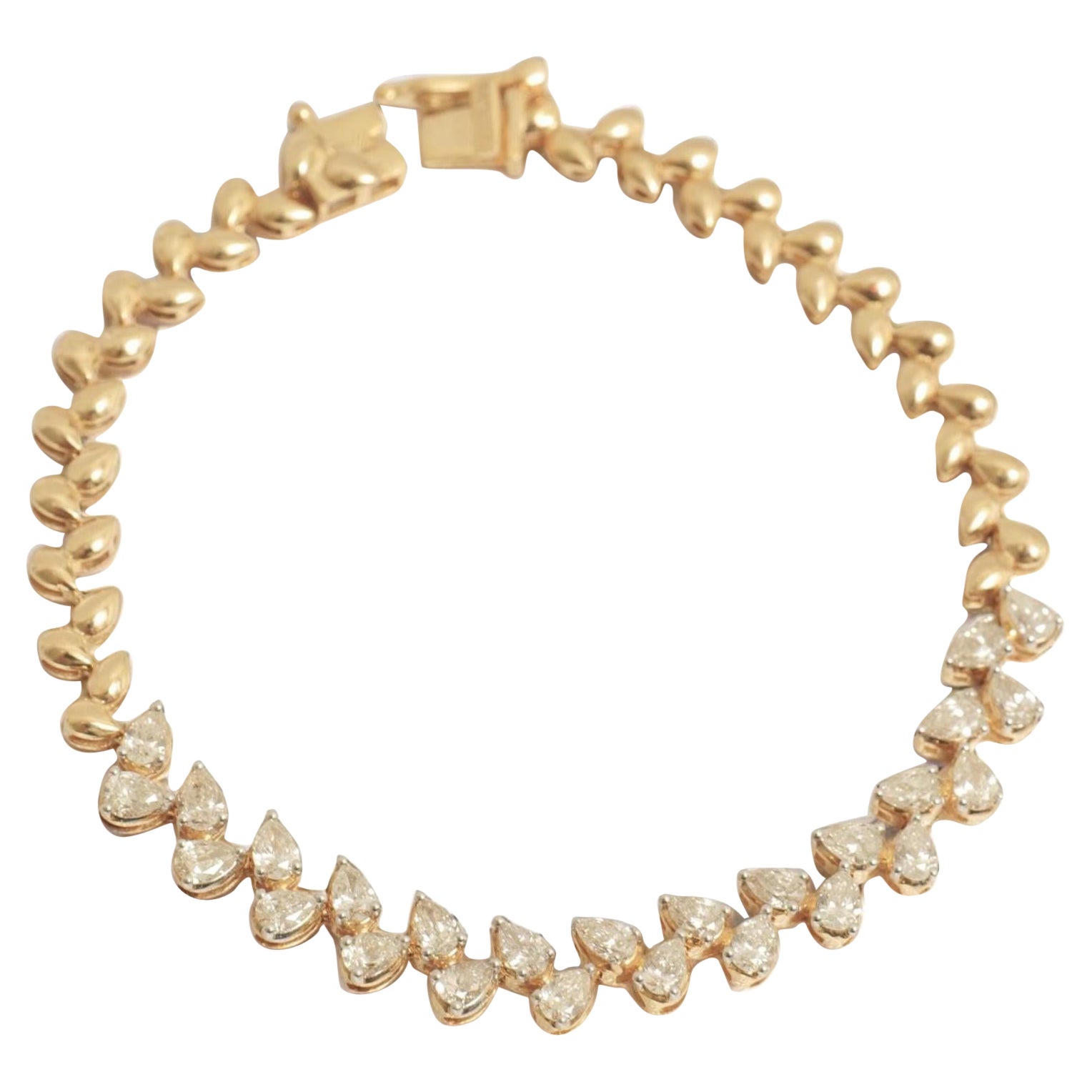 Teardrop Link Diamant-Tennisarmband aus 14k massivem Gold (zertifiziert)