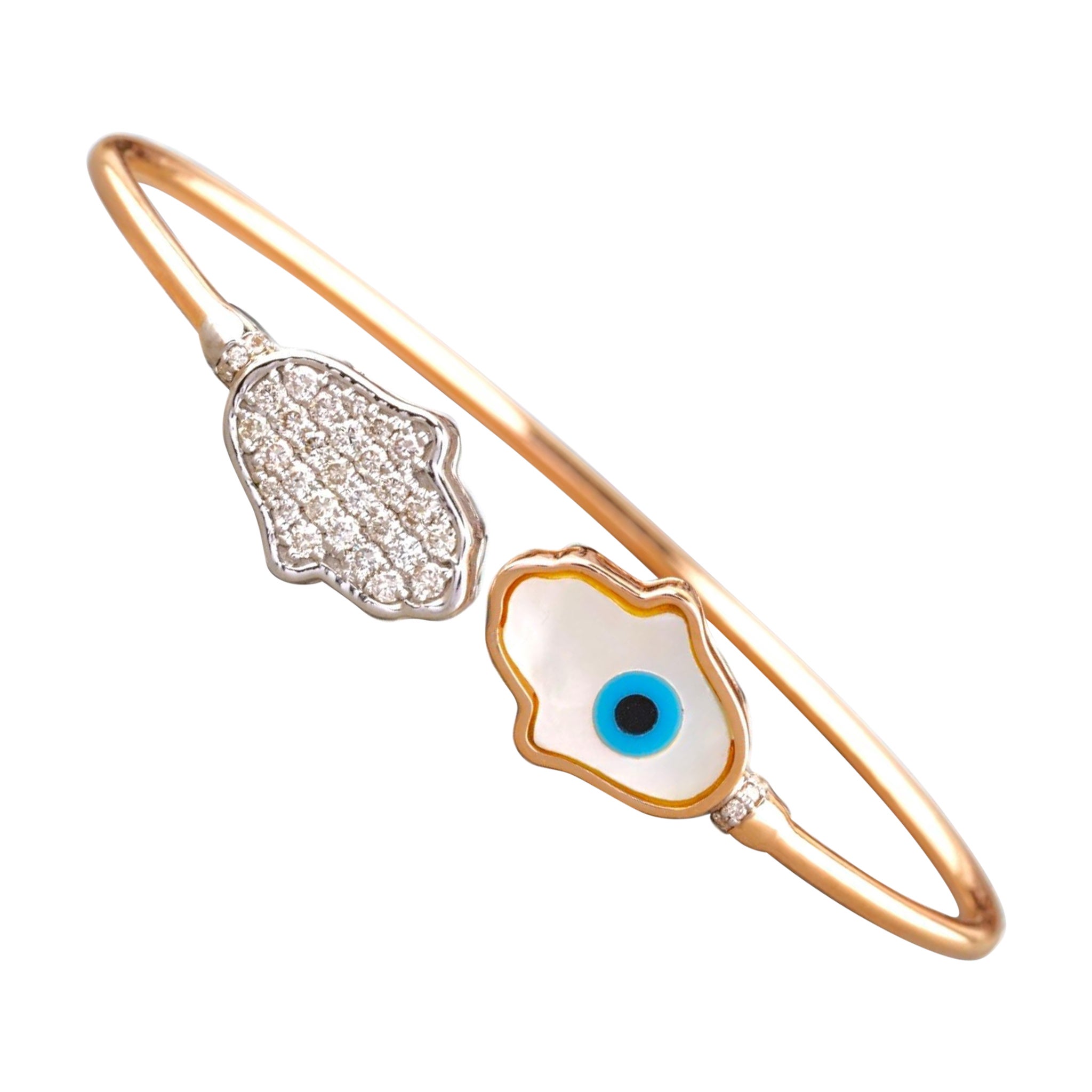 Bracciale Hamsa Evil Eye Diamond in oro massiccio 14K (certificato) in vendita