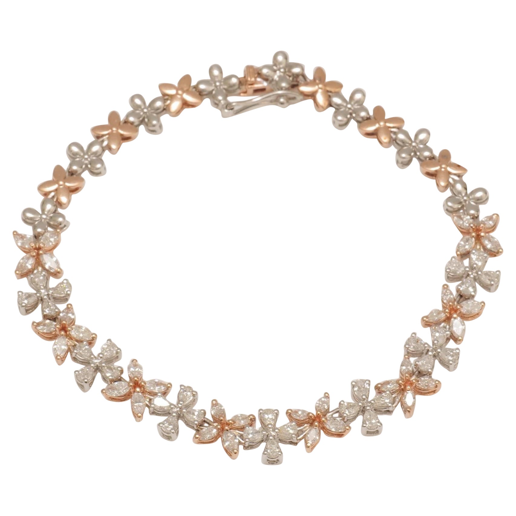 Florales A Link Diamant-Tennisarmband aus 14 Karat massivem Gold (zertifiziert)