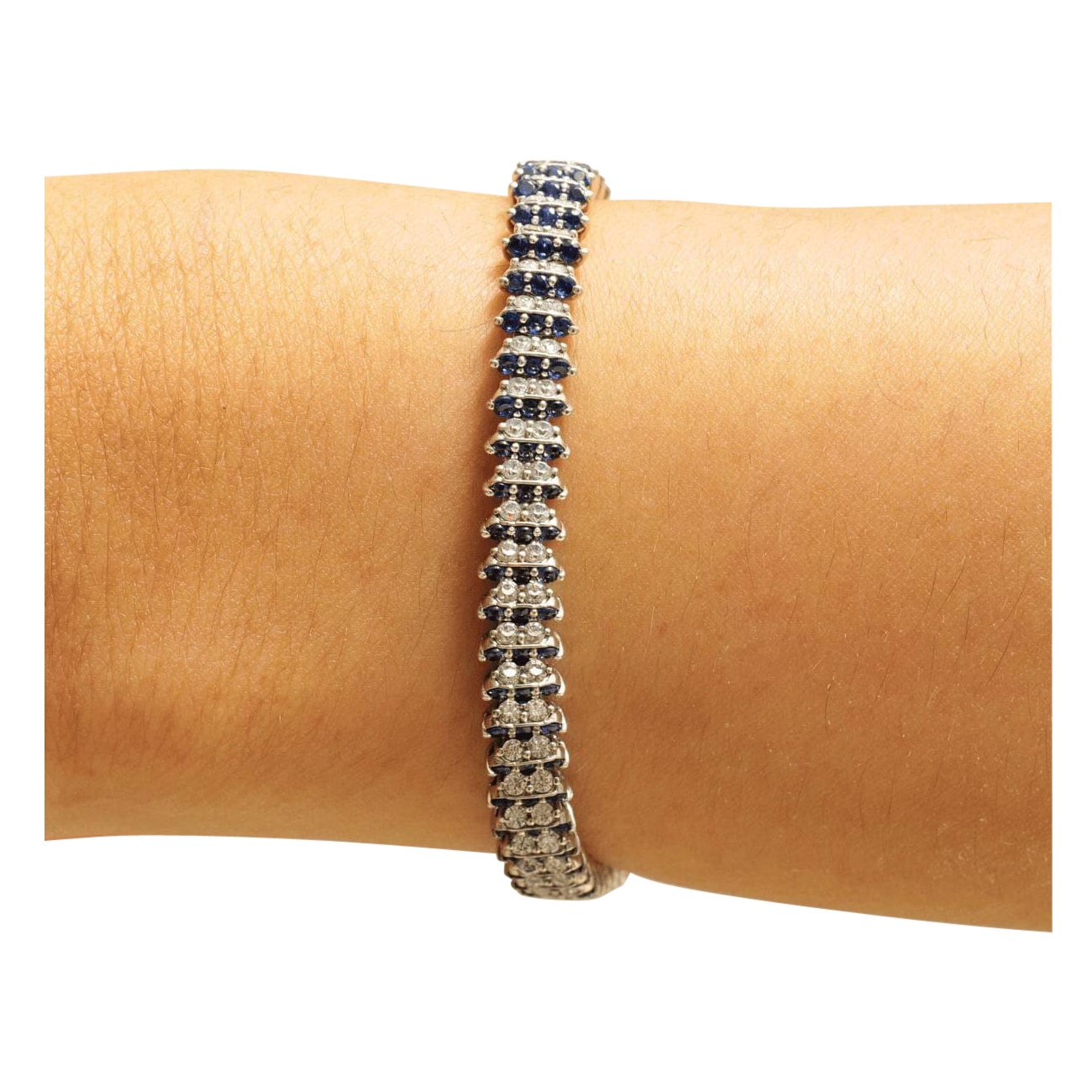 Tennisarmband mit blauem Saphir und Diamant aus massivem 14-karätigem Gold (zertifiziert)
