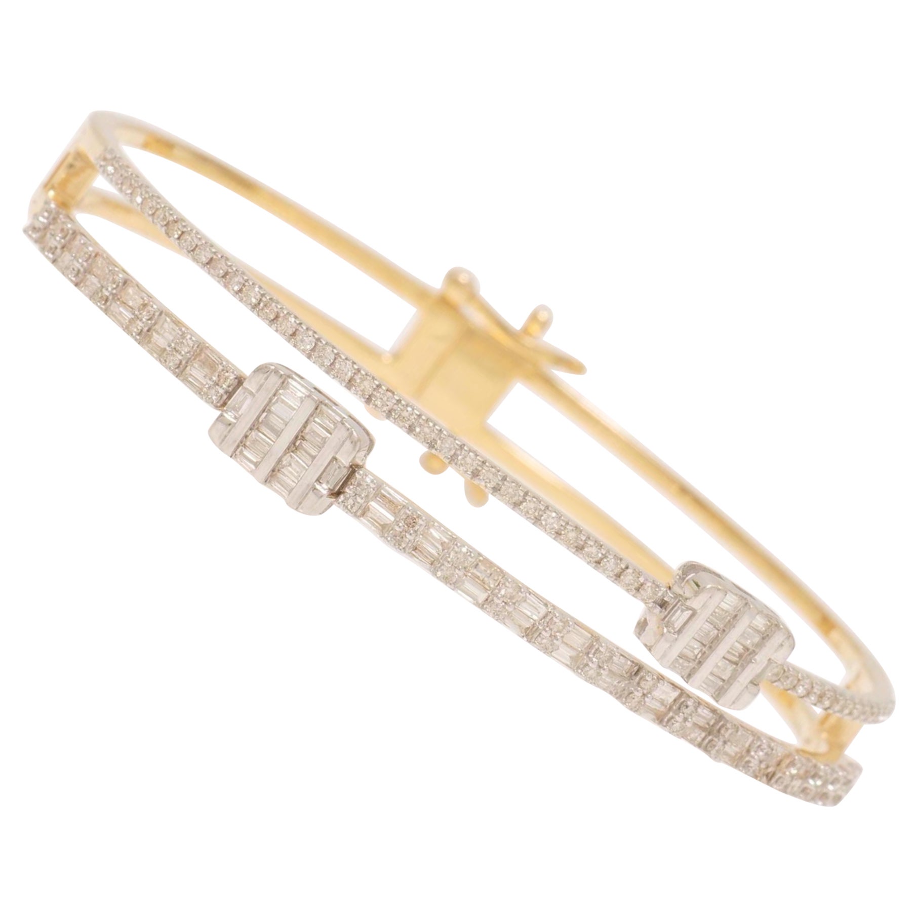 Baguette & runder Diamant Manschettenarmband in 14k massivem Gold (zertifiziert)