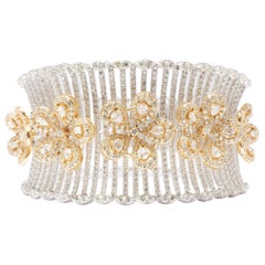 Manschettenarmband mit floralen Diamanten aus 14k massivem Gold (zertifiziert)