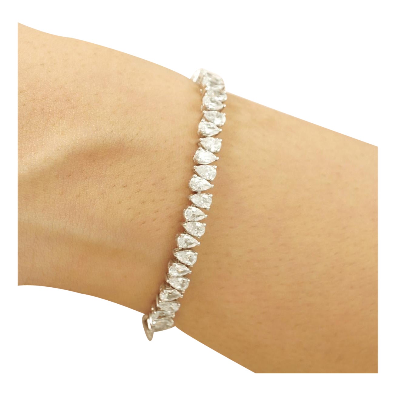Birnen-Diamant-Tennisarmband aus massivem 14-karätigem Gold (zertifiziert)
